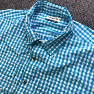 Magellan Outdoors XL Blue Gingham Check Short Sleeve Button Down Shirt‎